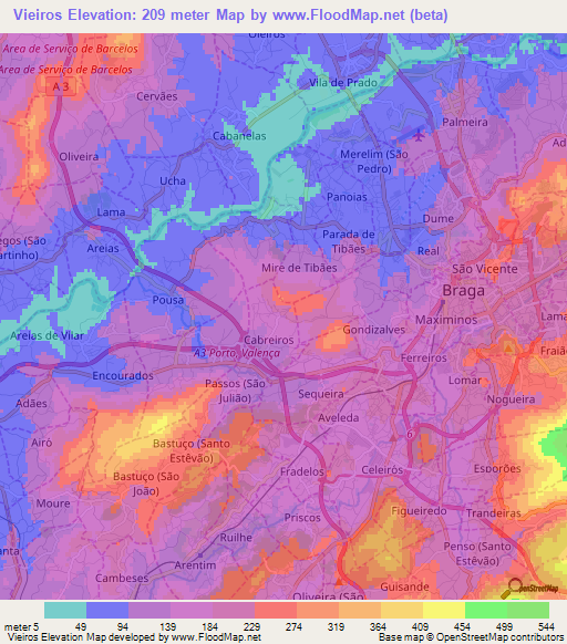 Vieiros,Portugal Elevation Map