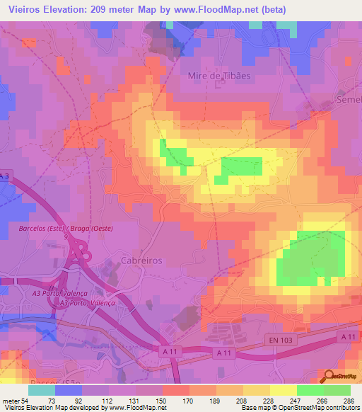 Vieiros,Portugal Elevation Map