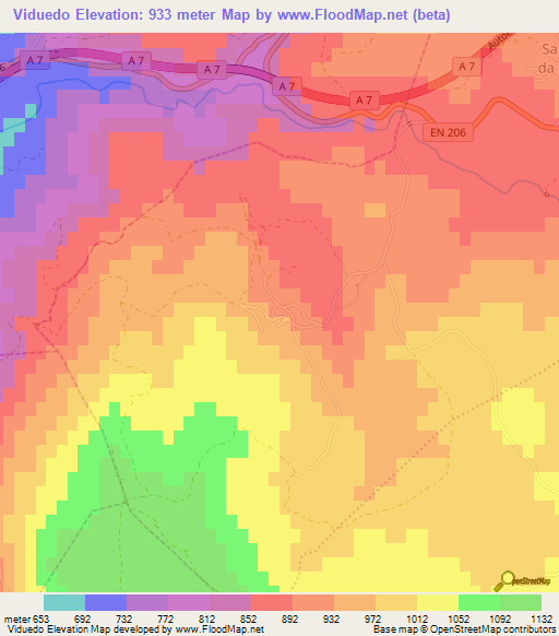 Viduedo,Portugal Elevation Map