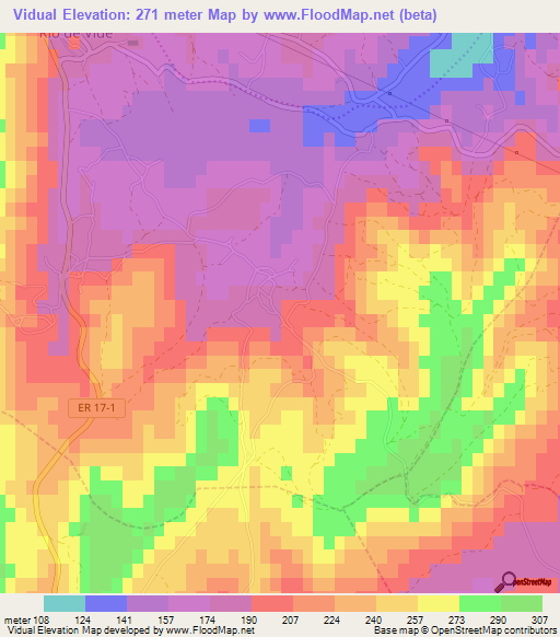 Vidual,Portugal Elevation Map