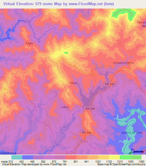 Vidual,Portugal Elevation Map