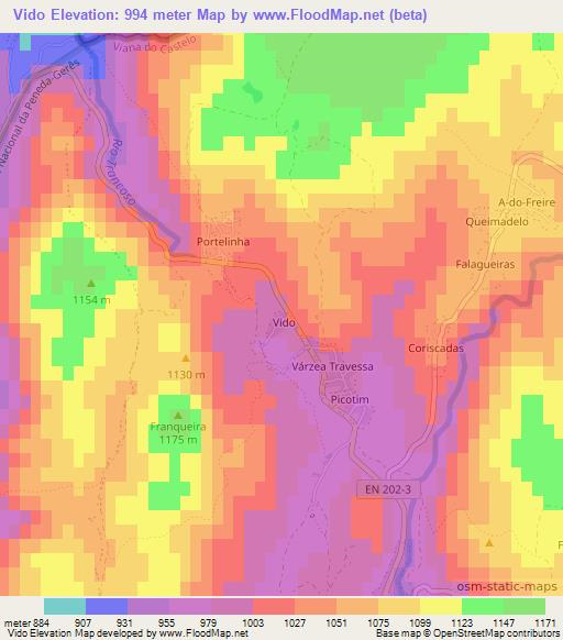Vido,Portugal Elevation Map