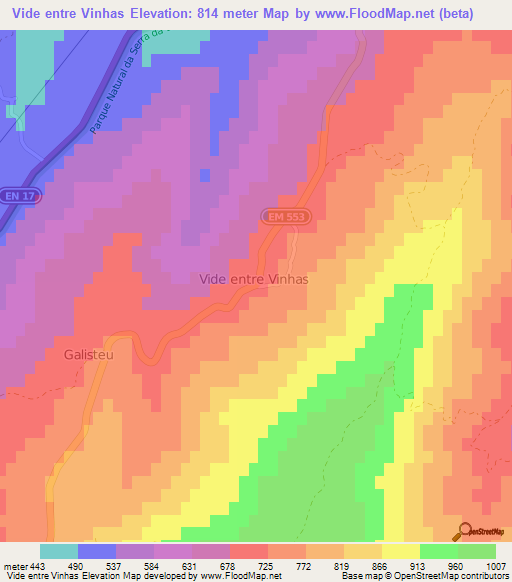 Vide entre Vinhas,Portugal Elevation Map