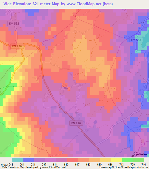 Vide,Portugal Elevation Map