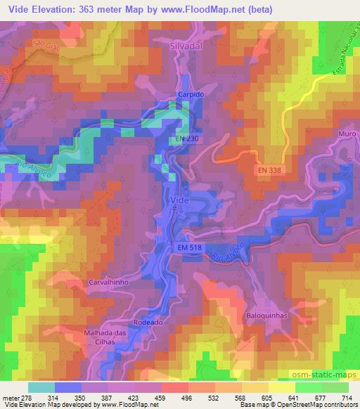 Vide,Portugal Elevation Map