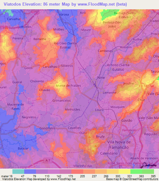 Viatodos,Portugal Elevation Map