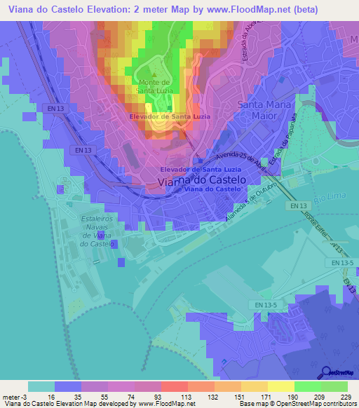 Viana do Castelo,Portugal Elevation Map