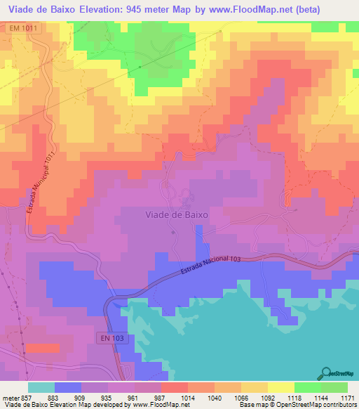 Viade de Baixo,Portugal Elevation Map