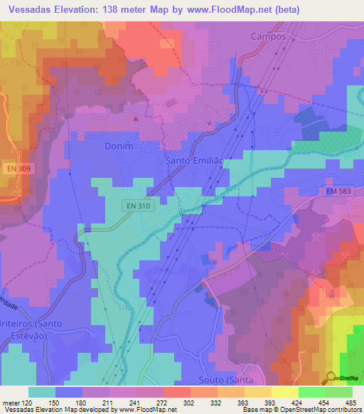 Vessadas,Portugal Elevation Map