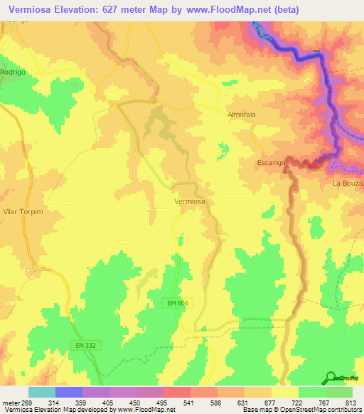 Vermiosa,Portugal Elevation Map