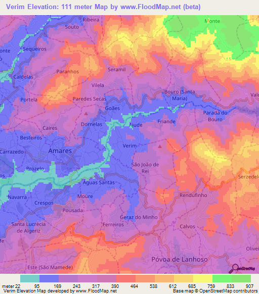 Verim,Portugal Elevation Map