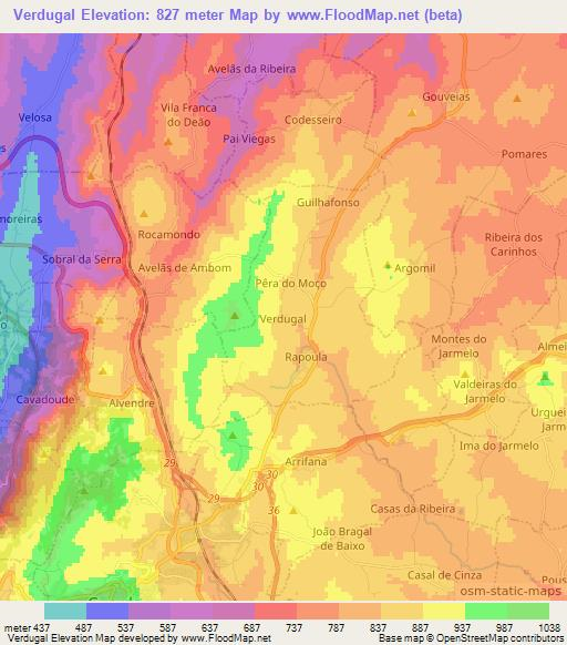 Verdugal,Portugal Elevation Map