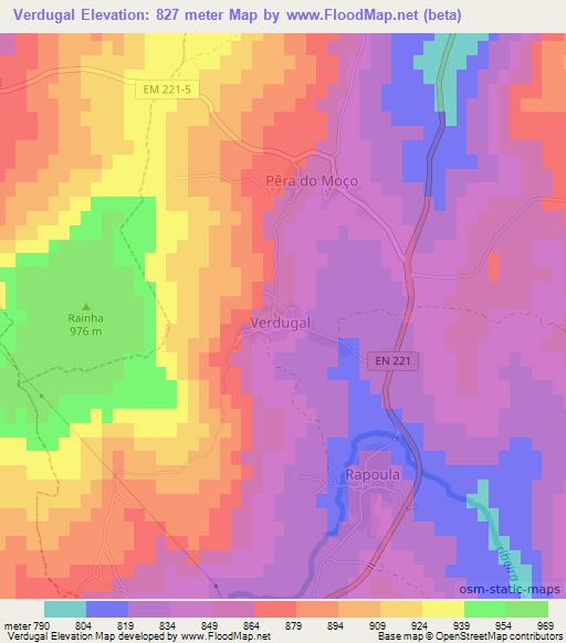Verdugal,Portugal Elevation Map