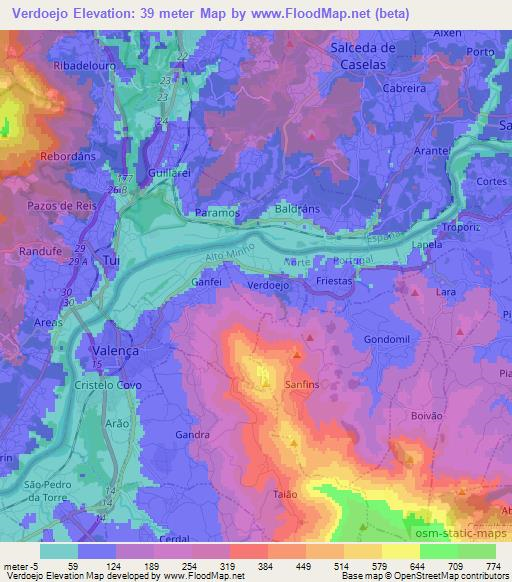 Verdoejo,Portugal Elevation Map