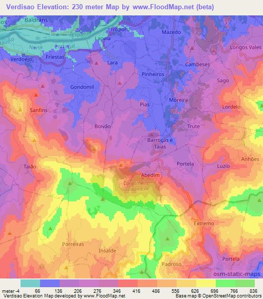 Verdisao,Portugal Elevation Map