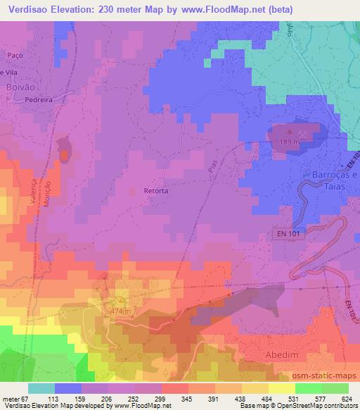 Verdisao,Portugal Elevation Map