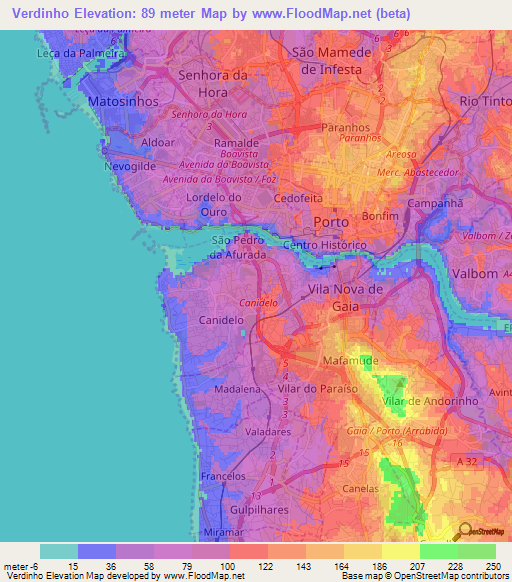 Verdinho,Portugal Elevation Map