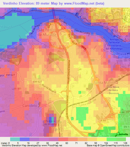 Verdinho,Portugal Elevation Map