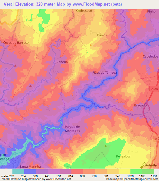 Veral,Portugal Elevation Map