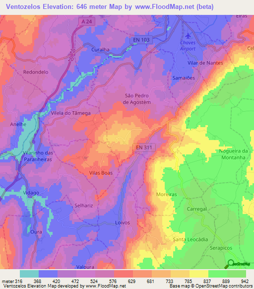 Ventozelos,Portugal Elevation Map