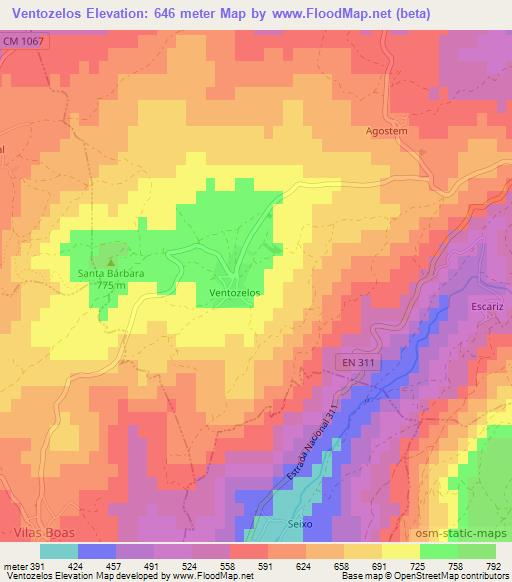 Ventozelos,Portugal Elevation Map