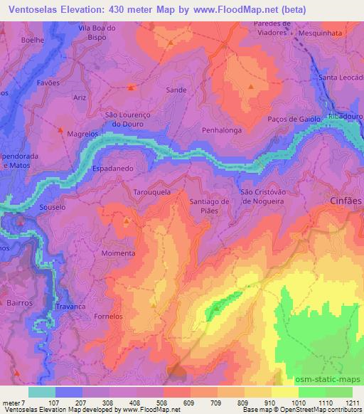 Ventoselas,Portugal Elevation Map