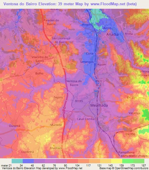 Ventosa do Bairro,Portugal Elevation Map