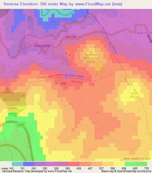 Ventosa,Portugal Elevation Map