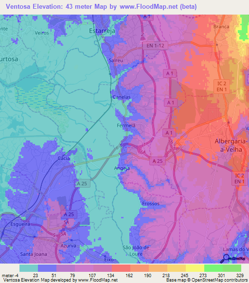Ventosa,Portugal Elevation Map