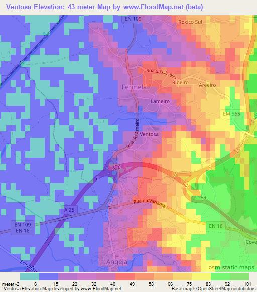 Ventosa,Portugal Elevation Map