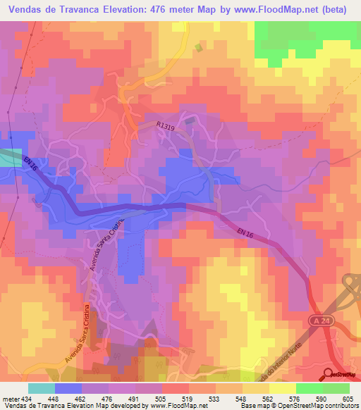 Vendas de Travanca,Portugal Elevation Map