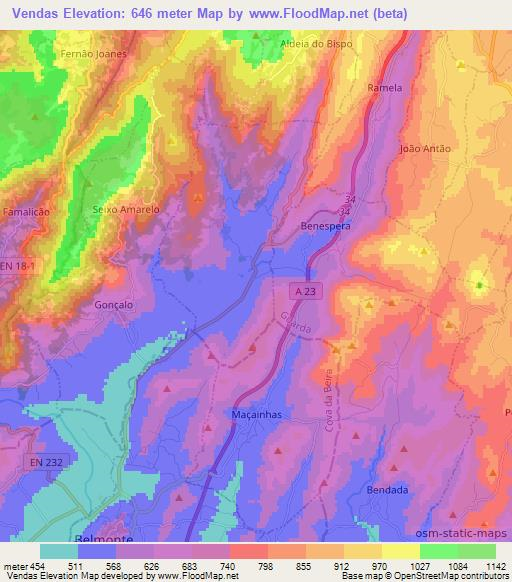 Vendas,Portugal Elevation Map