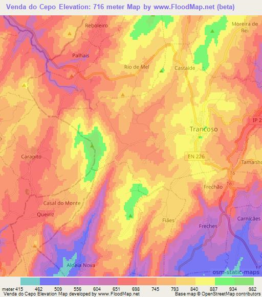 Venda do Cepo,Portugal Elevation Map