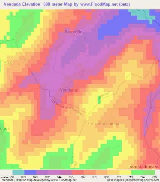 Vendada,Portugal Elevation Map