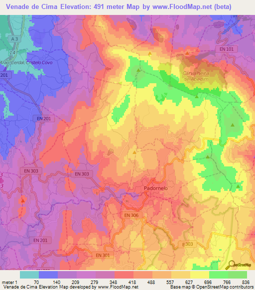 Venade de Cima,Portugal Elevation Map
