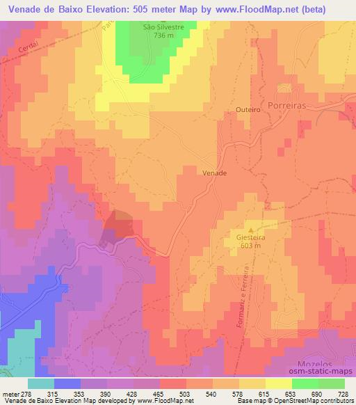 Venade de Baixo,Portugal Elevation Map