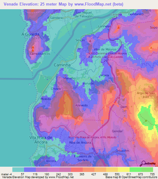 Venade,Portugal Elevation Map