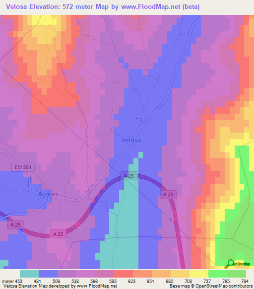 Velosa,Portugal Elevation Map