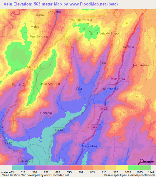 Vela,Portugal Elevation Map
