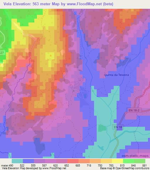 Vela,Portugal Elevation Map