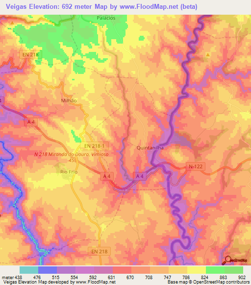 Veigas,Portugal Elevation Map