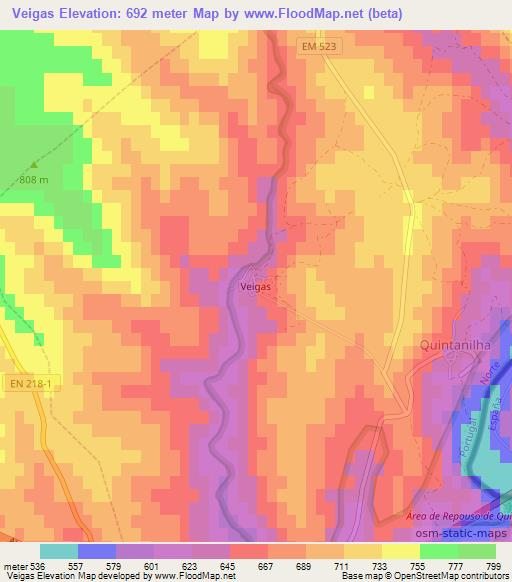 Veigas,Portugal Elevation Map