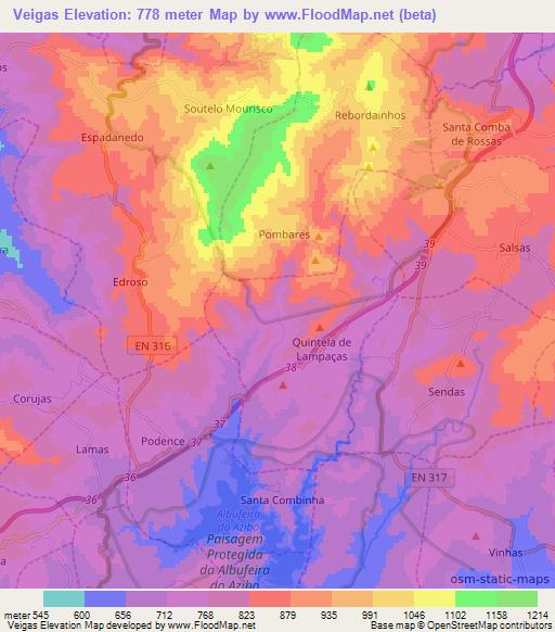 Veigas,Portugal Elevation Map