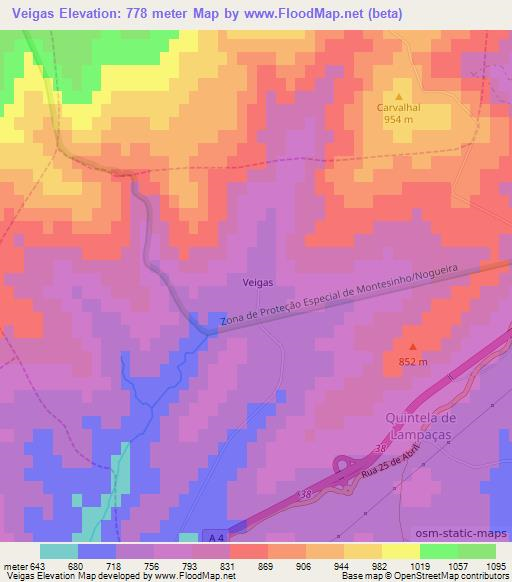 Veigas,Portugal Elevation Map