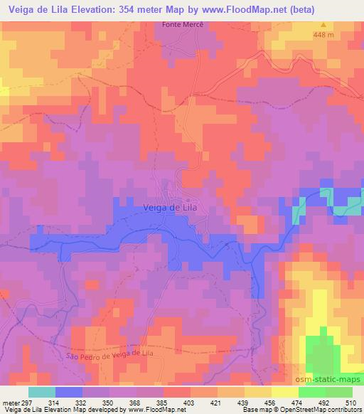Veiga de Lila,Portugal Elevation Map