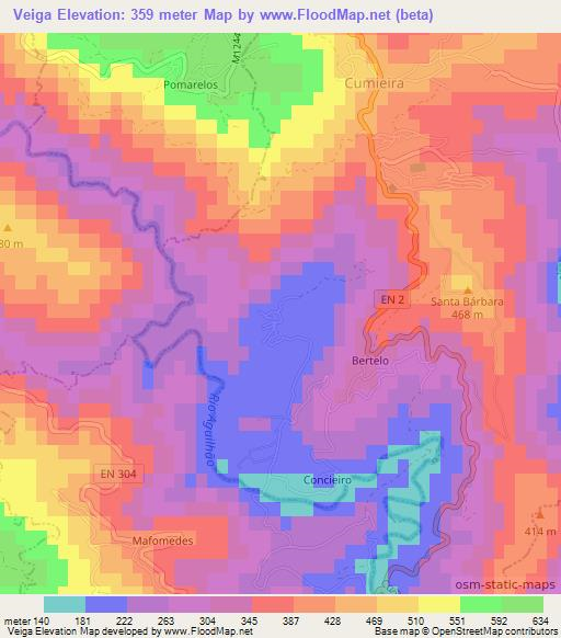 Veiga,Portugal Elevation Map