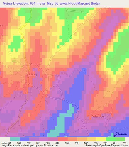 Veiga,Portugal Elevation Map