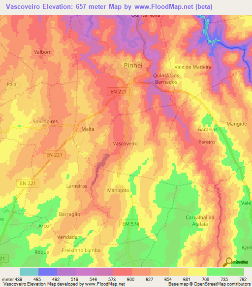 Vascoveiro,Portugal Elevation Map