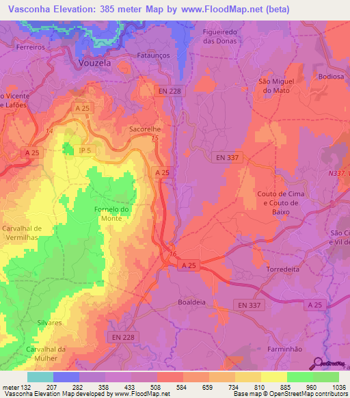 Vasconha,Portugal Elevation Map