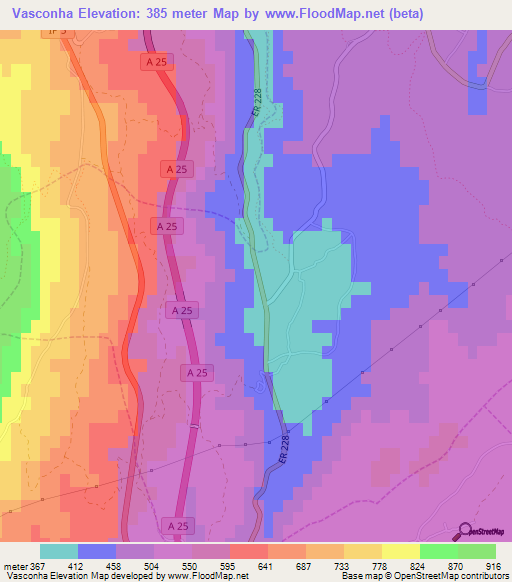 Vasconha,Portugal Elevation Map